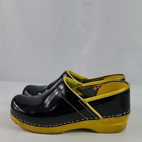 Sanita Xenia Black / Yellow Leather Women's Clogs - Picture 6 of 16